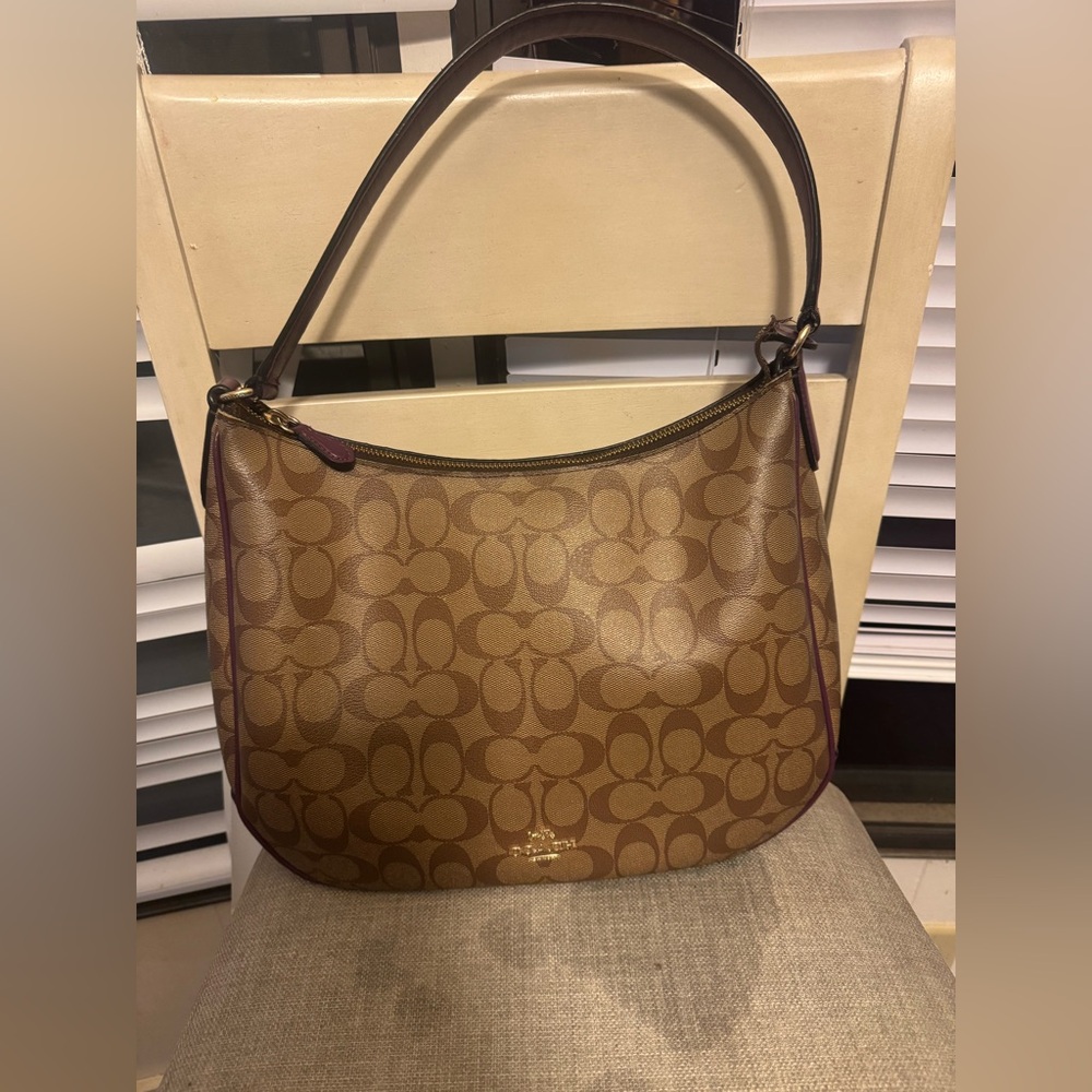 Coach Brown Shoulder Bag with Monogram Pattern